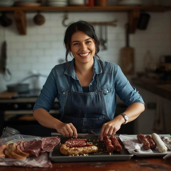 Pessoa preparando embutidos artesanais